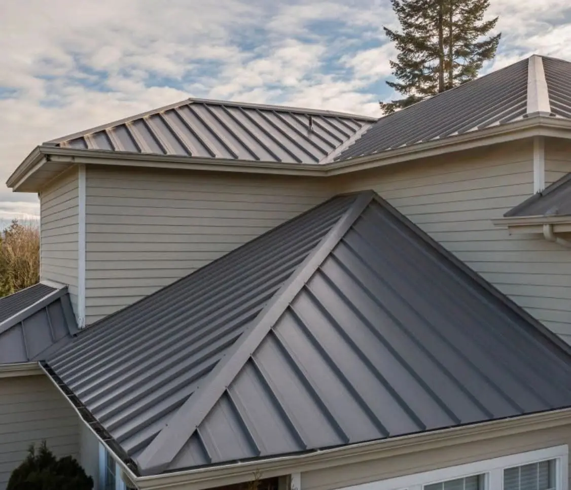 Charcoal standing seam metal roof panels on a Long Beach Island, NJ beach home